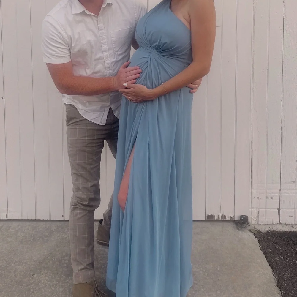 Azazie Brooke One Shoulder in Steel Blue. Is not maternity but can be (see pics) - Picture 8 of 8